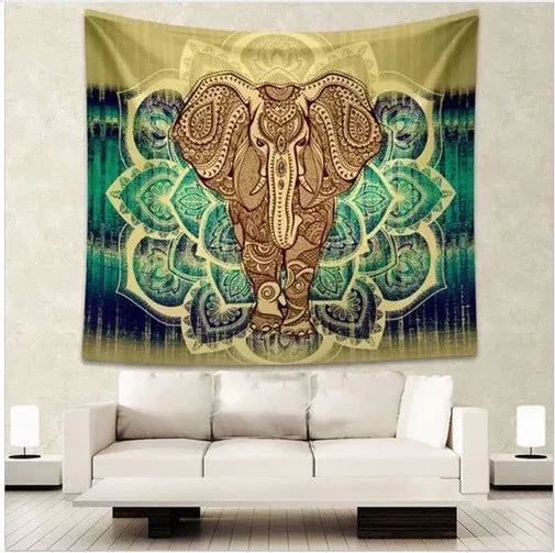 3D digital printing polyester elephant mandala tapestry in vibrant colors
