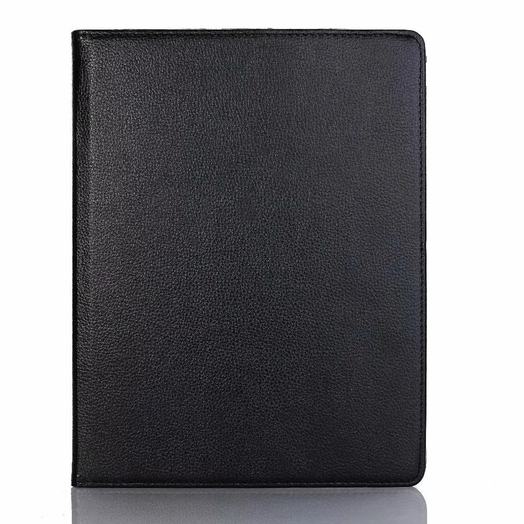 Imitation leather rotating clamshell sleeve case for iPad tablets in multiple colours.