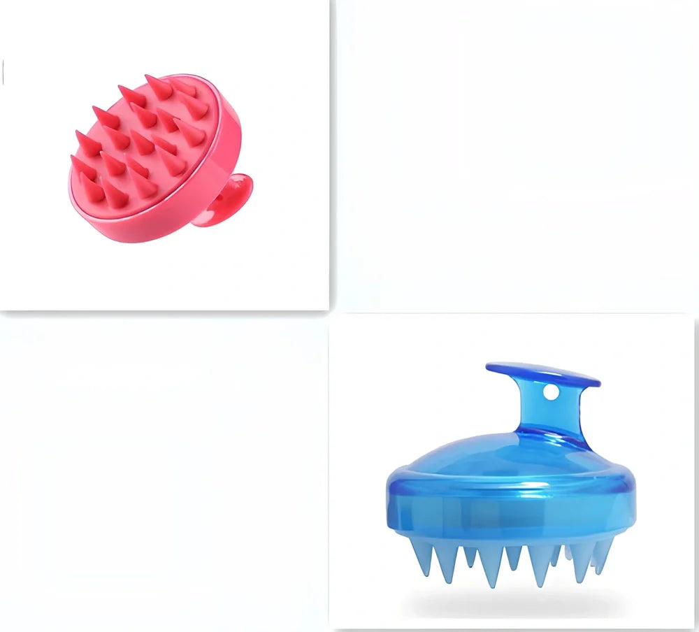 Black silicone shampoo brush with hook design measuring 8x8x7cm for scalp massage during hair washing