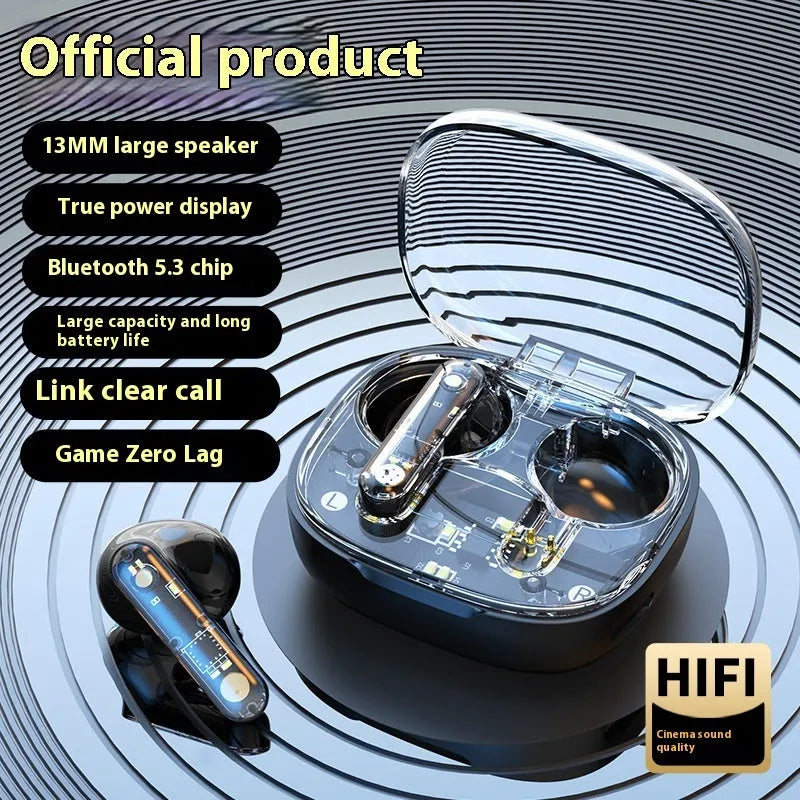 Translucent in-ear Bluetooth headset in clear, transparent black or transparent red with ABS shell and V5.3