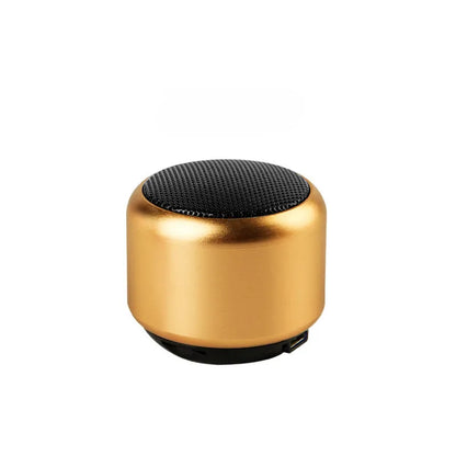 Small portable Bluetooth speaker in black, blue, gold, or pink colour options