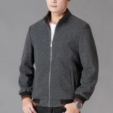 Men's grey sports-style fleece coat with long sleeves and a chest pocket on a hanger.