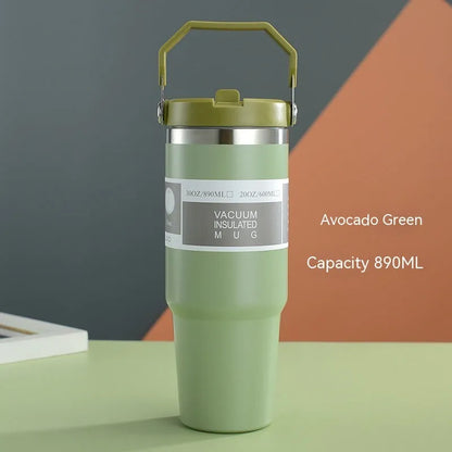30 oz stainless steel insulated travel tumbler with handle cover in dark pink colour