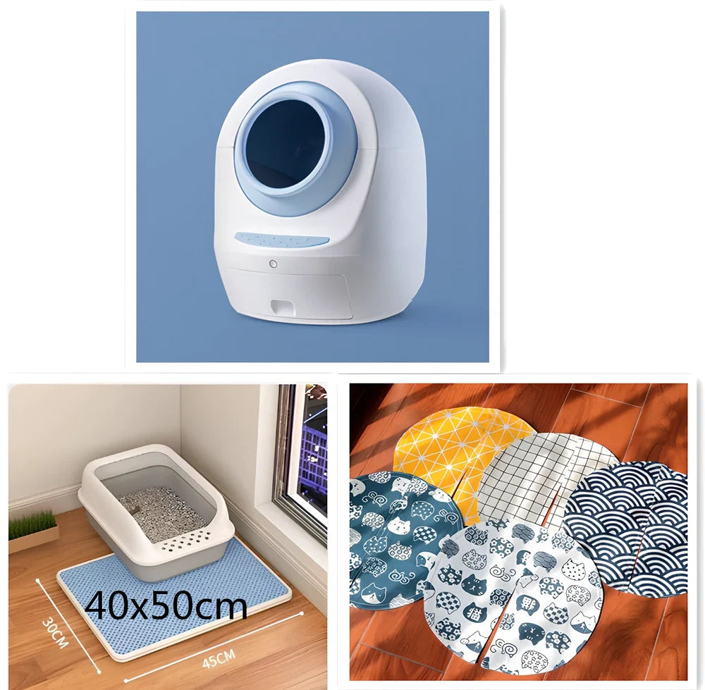 Electric smart cat litter box with WiFi connectivity in blue colour with enclosed design