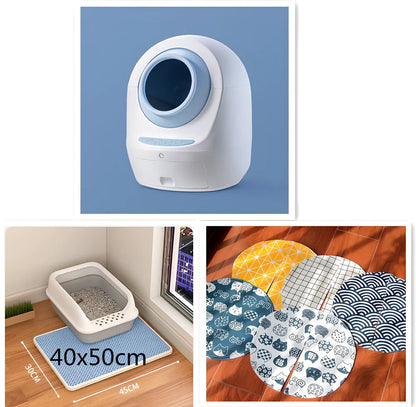 Electric smart cat litter box with WiFi connectivity in blue colour with enclosed design