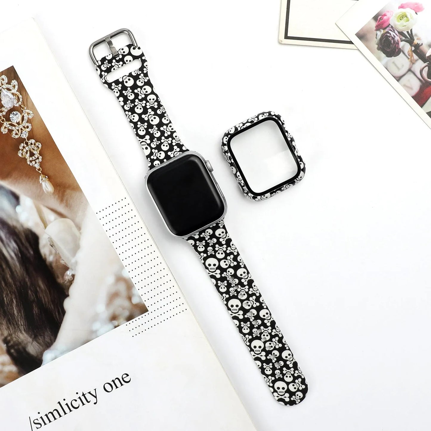 Printed silicone watch strap for Apple Watch 1-6 and SE models in multiple sizes