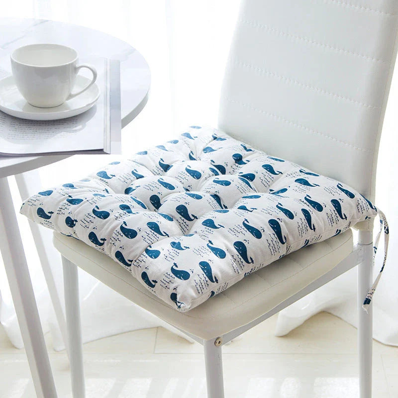 Comfortable Linen-Cotton Chair Cushion with a variety of vibrant patterns and designs, perfect for indoor and outdoor use.