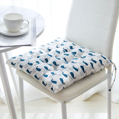 Comfortable Linen-Cotton Chair Cushion with a variety of vibrant patterns and designs, perfect for indoor and outdoor use.