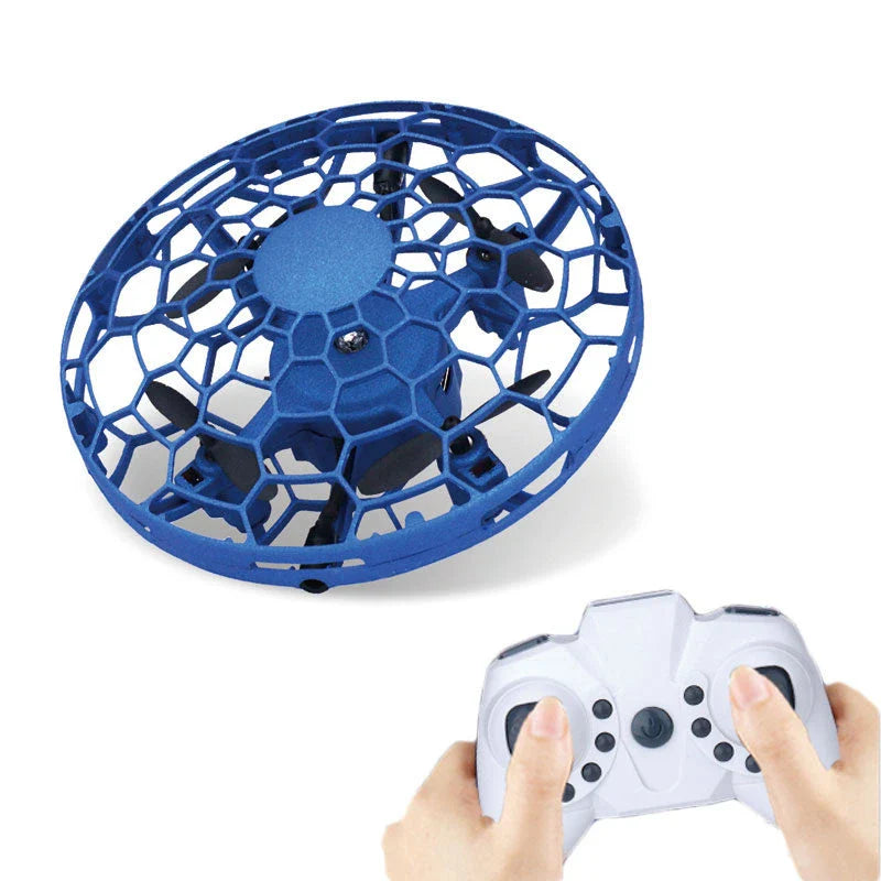 A compact, futuristic-looking mini drone with infrared sensors for safe, intuitive flight control.