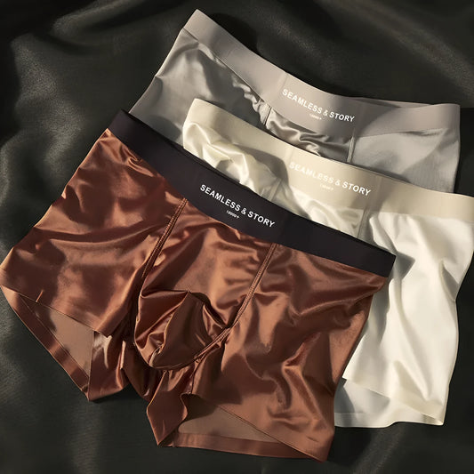 Men's ice silk underwear in mid-waist design showing coffee colour option