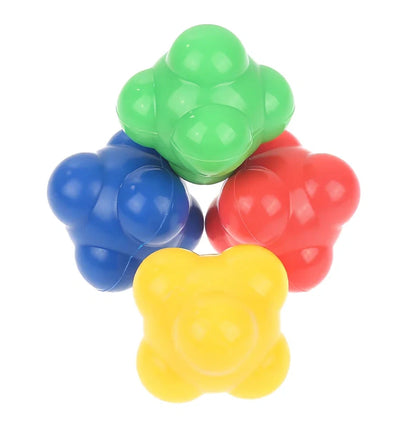 Blue hexagonal reaction training ball with knobbed surface, 60mm diameter