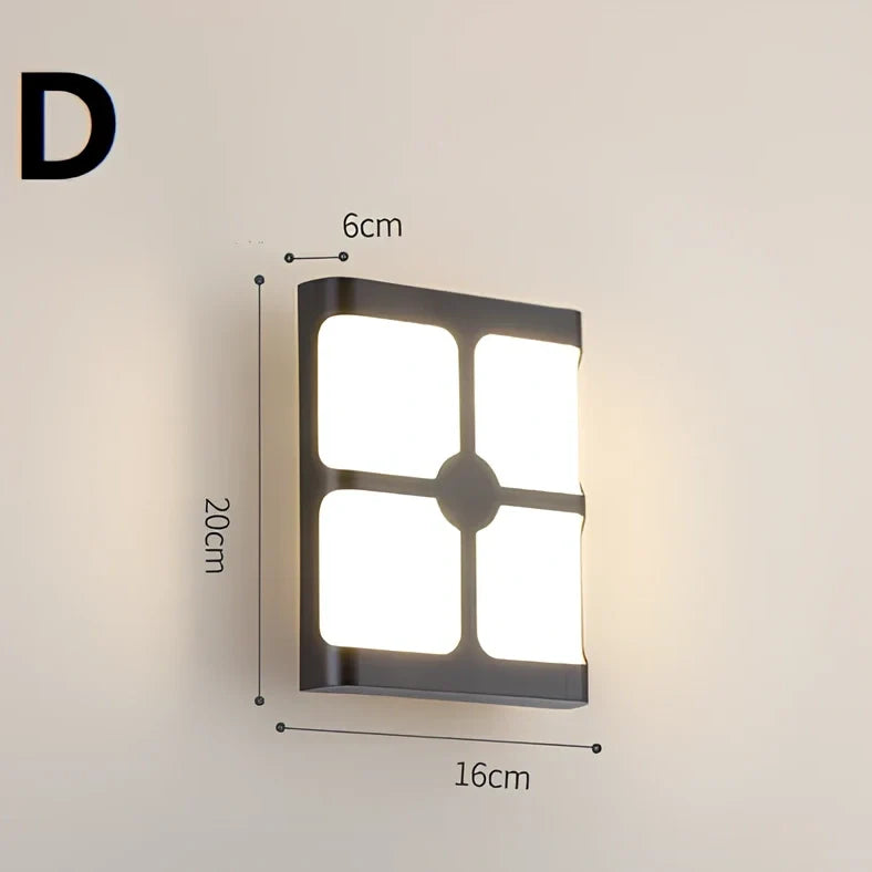 Waterproof outdoor wall light with PC lampshade measuring 200x160mm and LED illumination