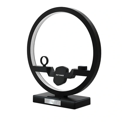 3-in-1 wireless charging station with table lamp charging phone, watch, and headset simultaneously