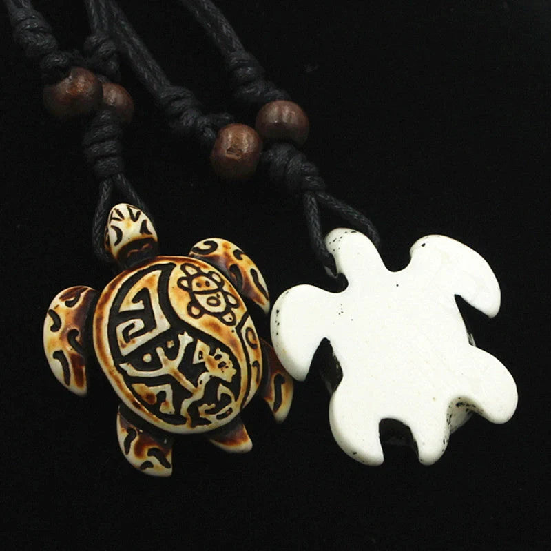 Men's turtle necklace with imitation yak bone carving pendant in gold