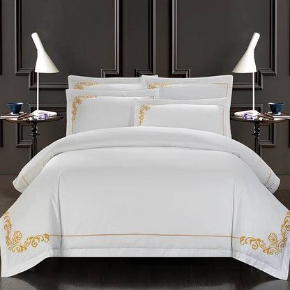 Four-piece 100% cotton bedding set in plain pattern, twill weave, 200x230cm fitted sheet for double bed