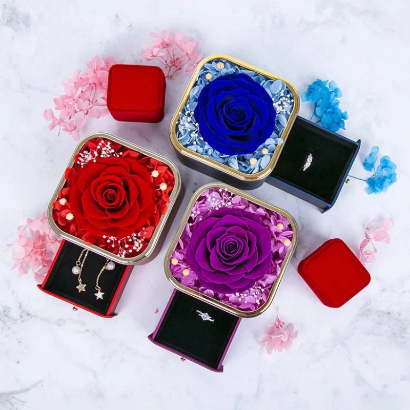 Valentine's Day Rose Flower Drawer Jewelry Box in various colors