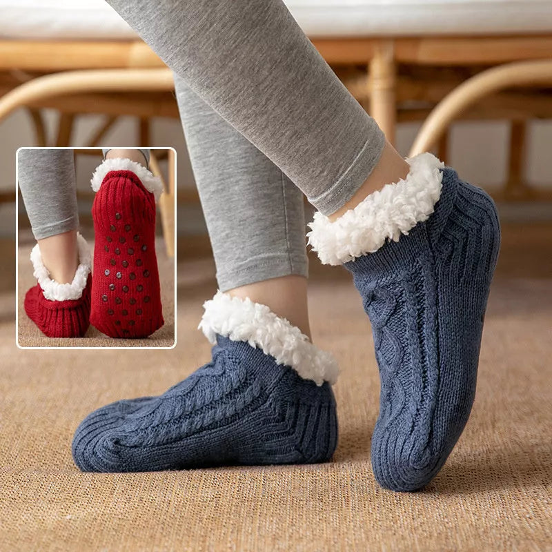Winter Knitted Plush Floor Socks with Non-slip Soles in Various Colors
