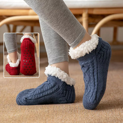 Winter Knitted Plush Floor Socks with Non-slip Soles in Various Colors
