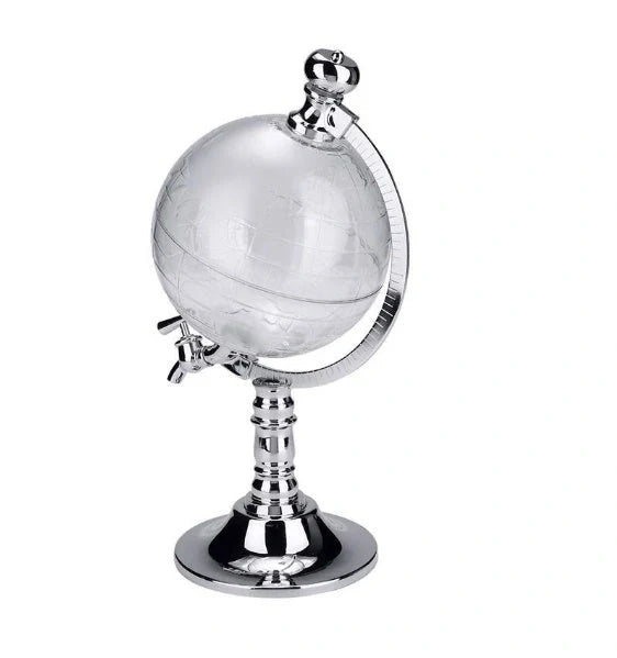 Globe wine decanter with silver stand and transparent globe for elegant drink serving