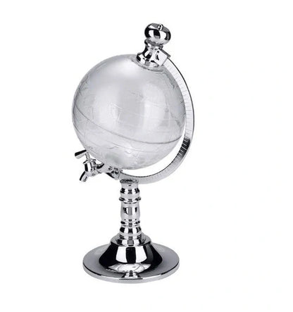 Globe wine decanter with silver stand and transparent globe for elegant drink serving