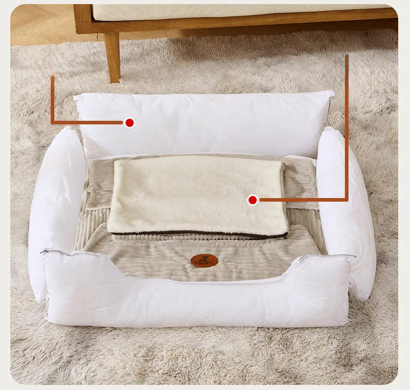 Four-season removable kennel bed for small medium dogs and cats in coffee or white colour