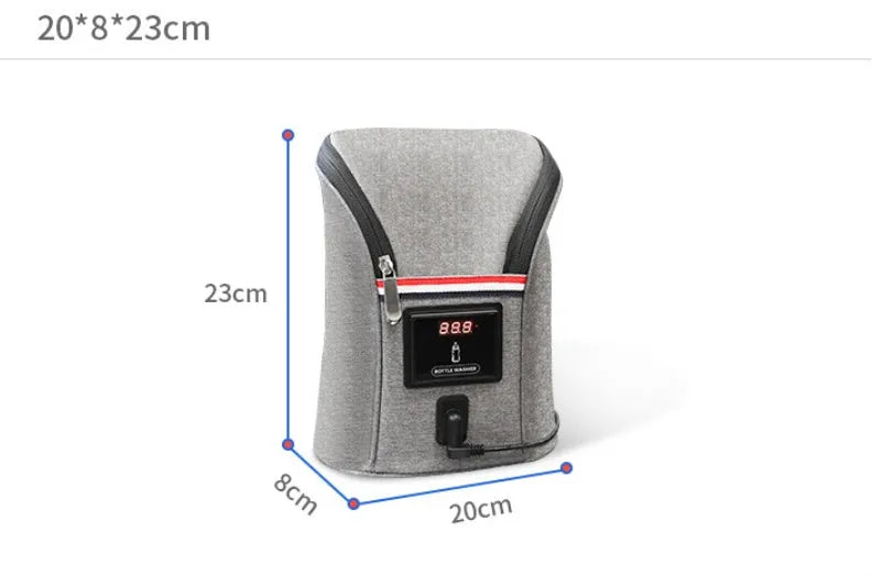 Grey Oxford cloth portable baby bottle warmer with electronic display for car USB charging