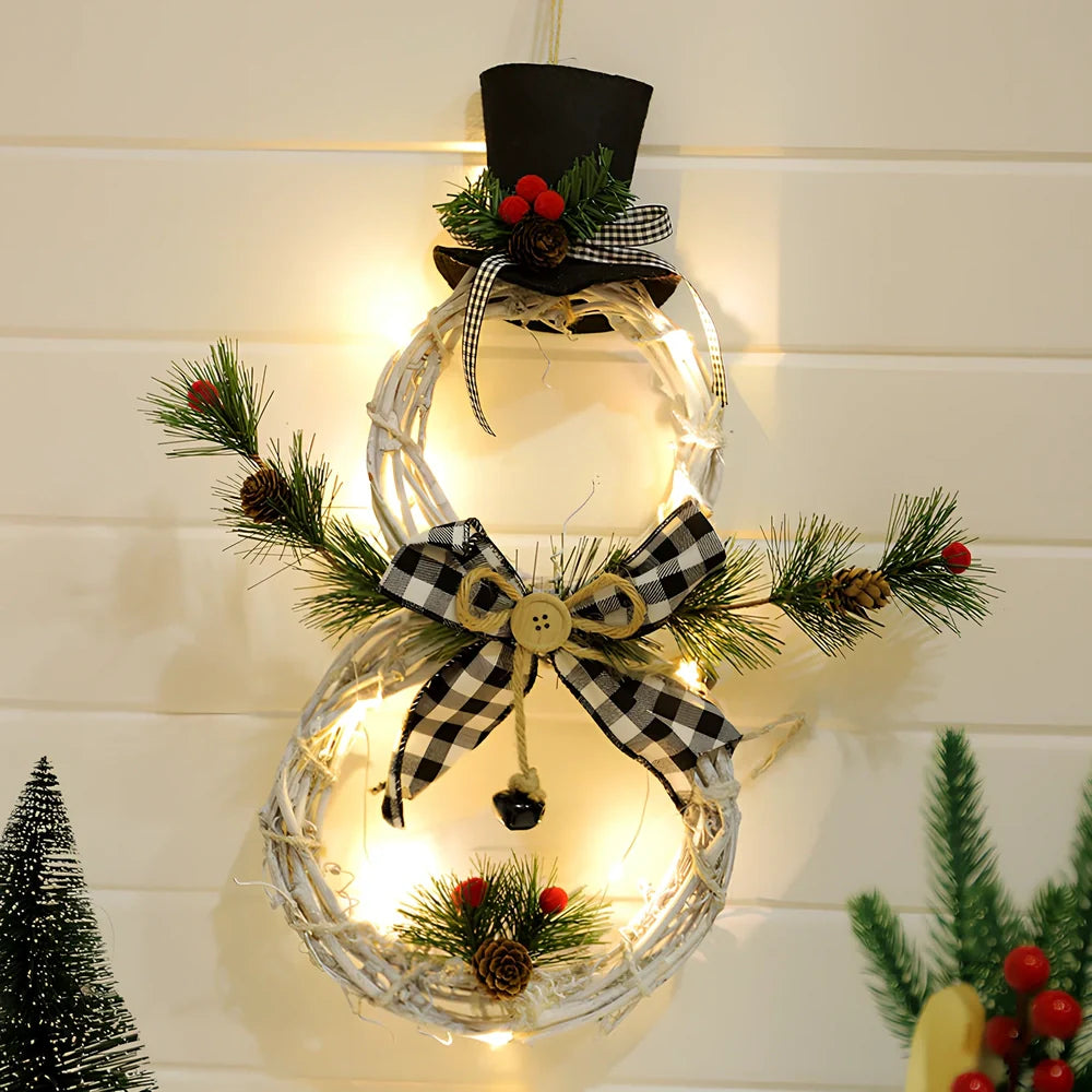 Black-white and red-black Christmas wreath pendant LED lights garland measuring 40cm by 21cm with battery compartment