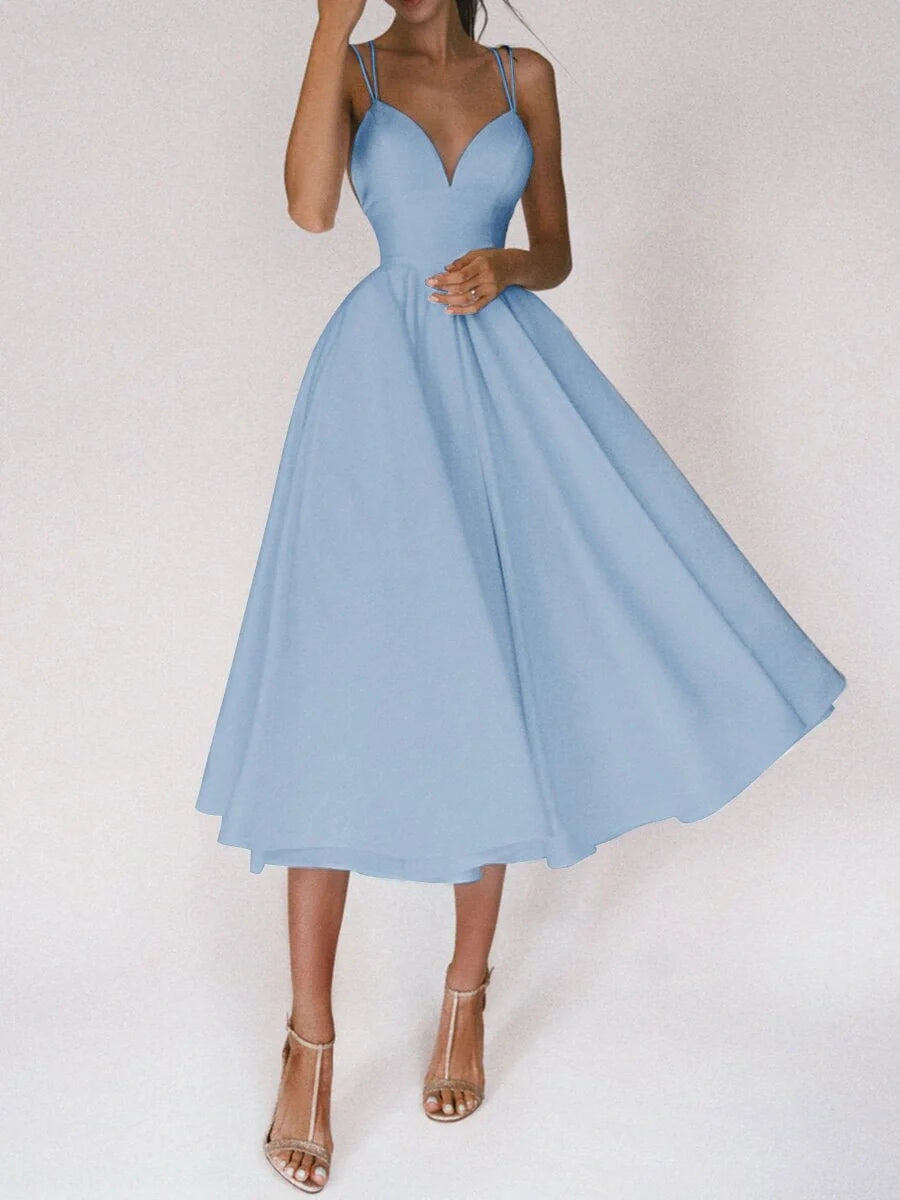 Women's V-neck suspender A-line summer dress in various colors