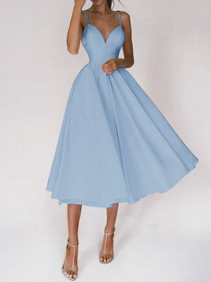 Women's V-neck suspender A-line summer dress in various colors