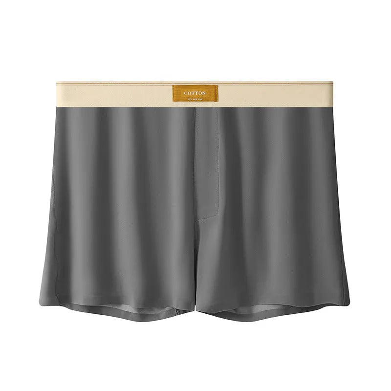 Men's loose-fit Ice Silk nylon underwear in a three-pack, showing colour options like black, green, and grey.