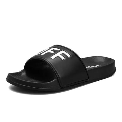 Men's open-toe slippers with rubber soles in black or white, sizes 36 to 46