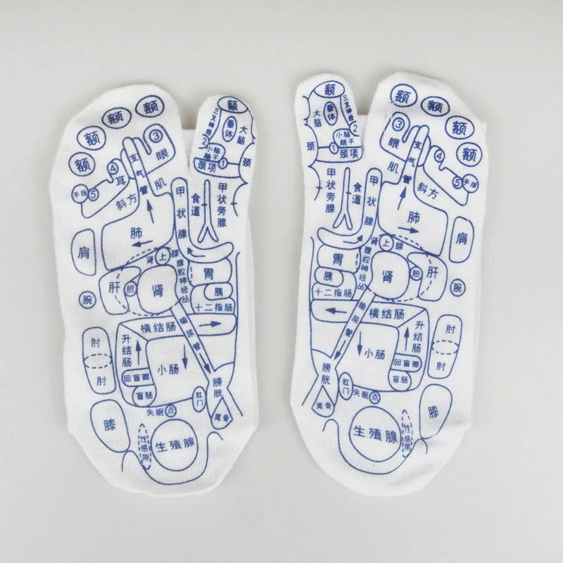 Acupressure foot massager socks with reflexology charts for targeted relief
