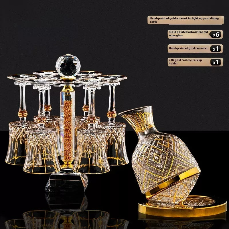 Gold Crystal Rotating Gyro Wine Decanter with 1.5L capacity and 360° rotating design