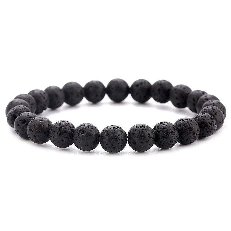 Natural Black Lava Rock and White Stone Stretch Bracelet with anti-fatigue benefits