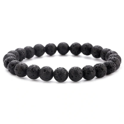 Natural Black Lava Rock and White Stone Stretch Bracelet with anti-fatigue benefits