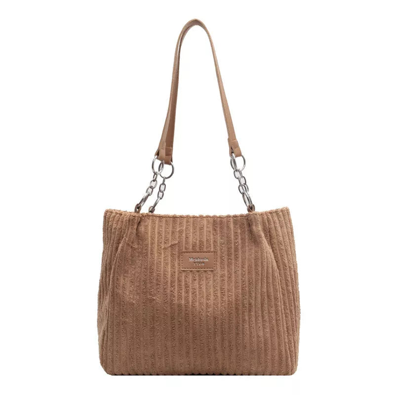 Retro corduroy women's shoulder bag with zipper closure in multiple colors
