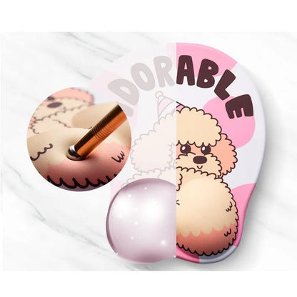 Corgi bottom 3D mouse pad with wrist cushion on desktop