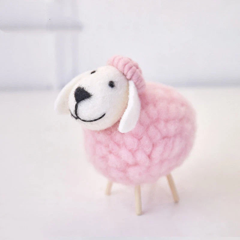 Adorable plush sheep decorations in various sizes and color combinations, perfect for adding a cozy, farmhouse-inspired touch to any home.