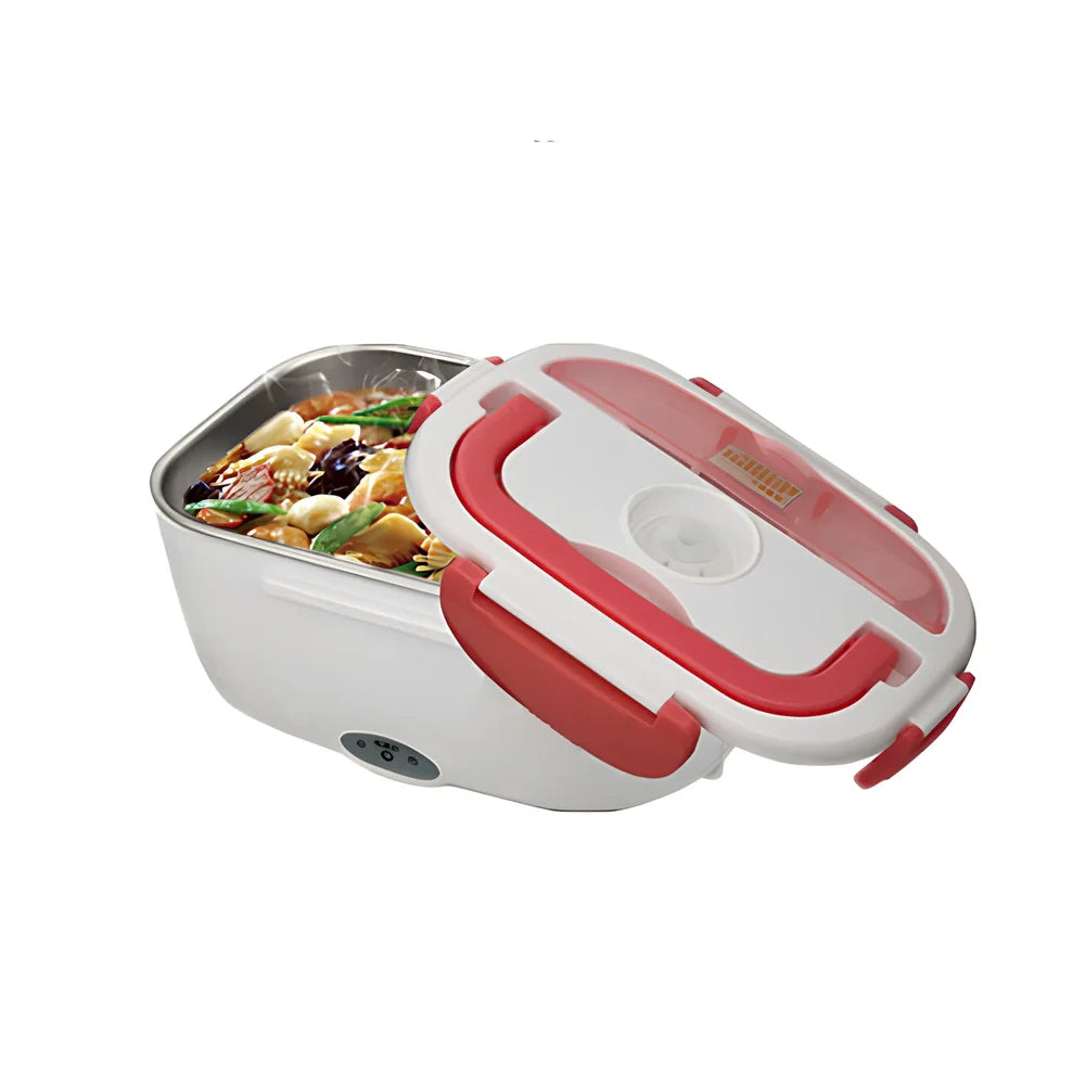 Large 1-2L insulated electric lunch box in silver gray with 304 stainless steel interior and 220V adapter for home car heating