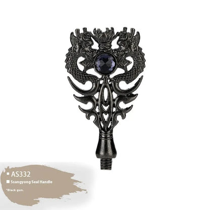 Wooden wax seal handle tool in various designs including lily, pearl cloud, and double dragon styles.