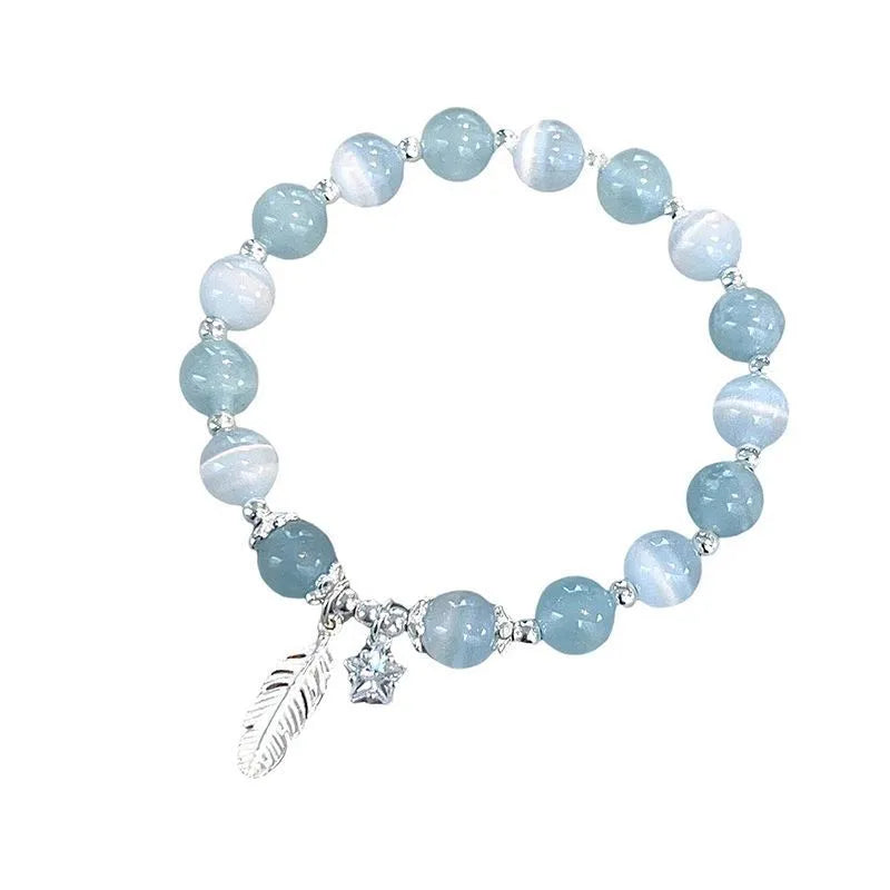 Small white girl crystal bracelet with feather XINGX blue moonlight colour and Korean style design