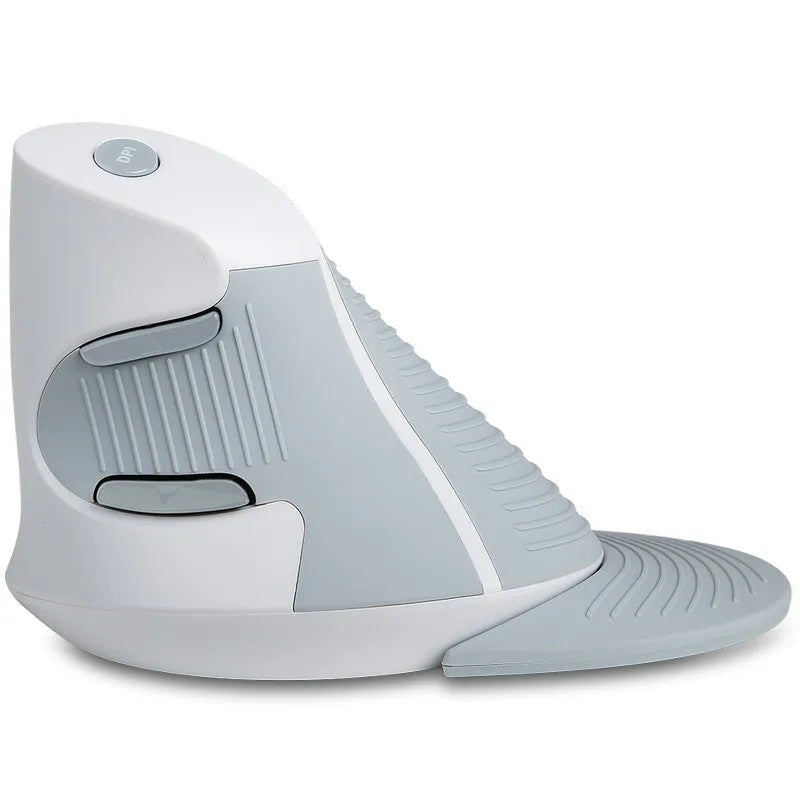 M 618 wireless vertical mouse in black showing 57-degree tilt angle and three-button design with scroll wheel