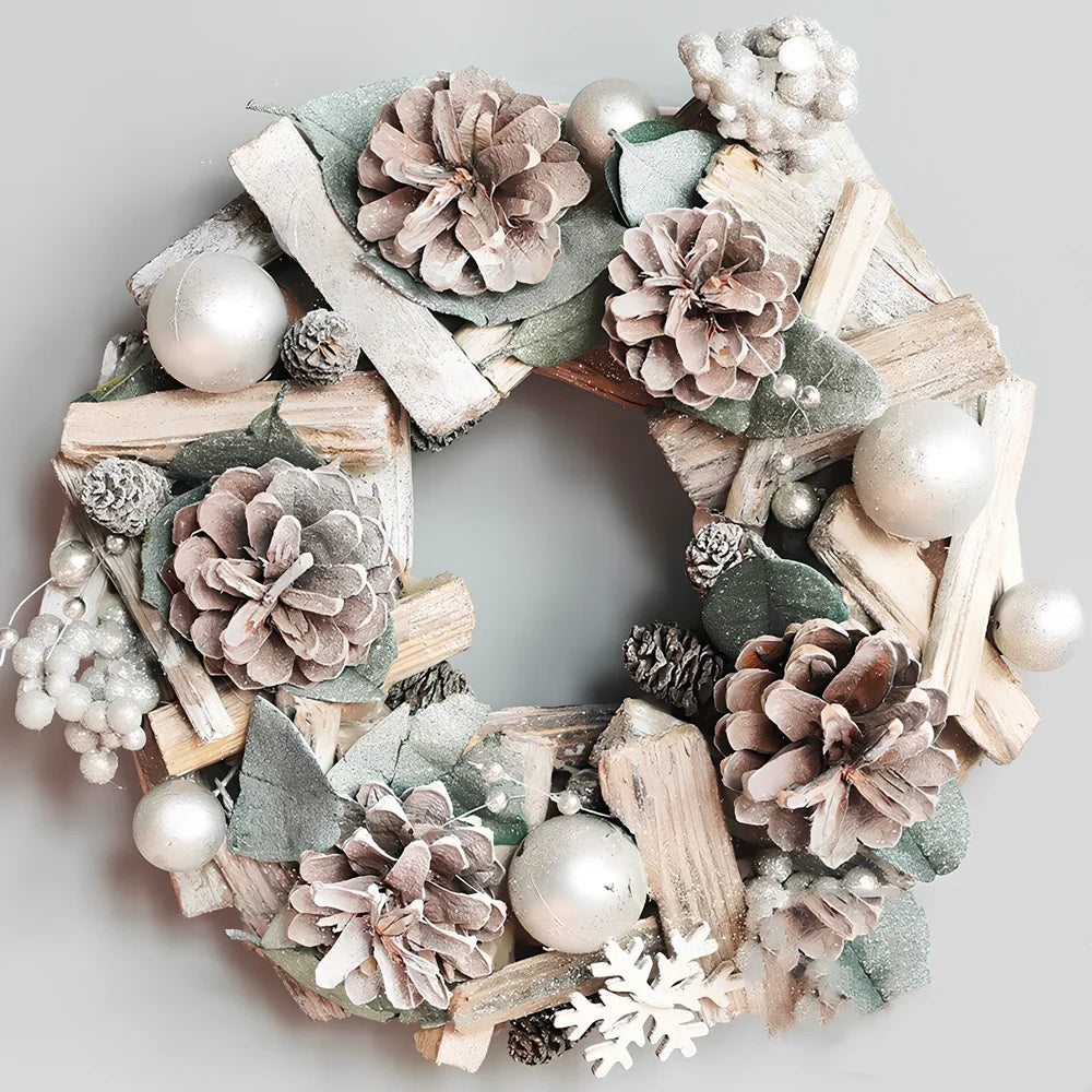 Nordic Porvoo Christmas wreath collection showing five decorative pieces with dimensions from 18×40cm to 34×34×8cm