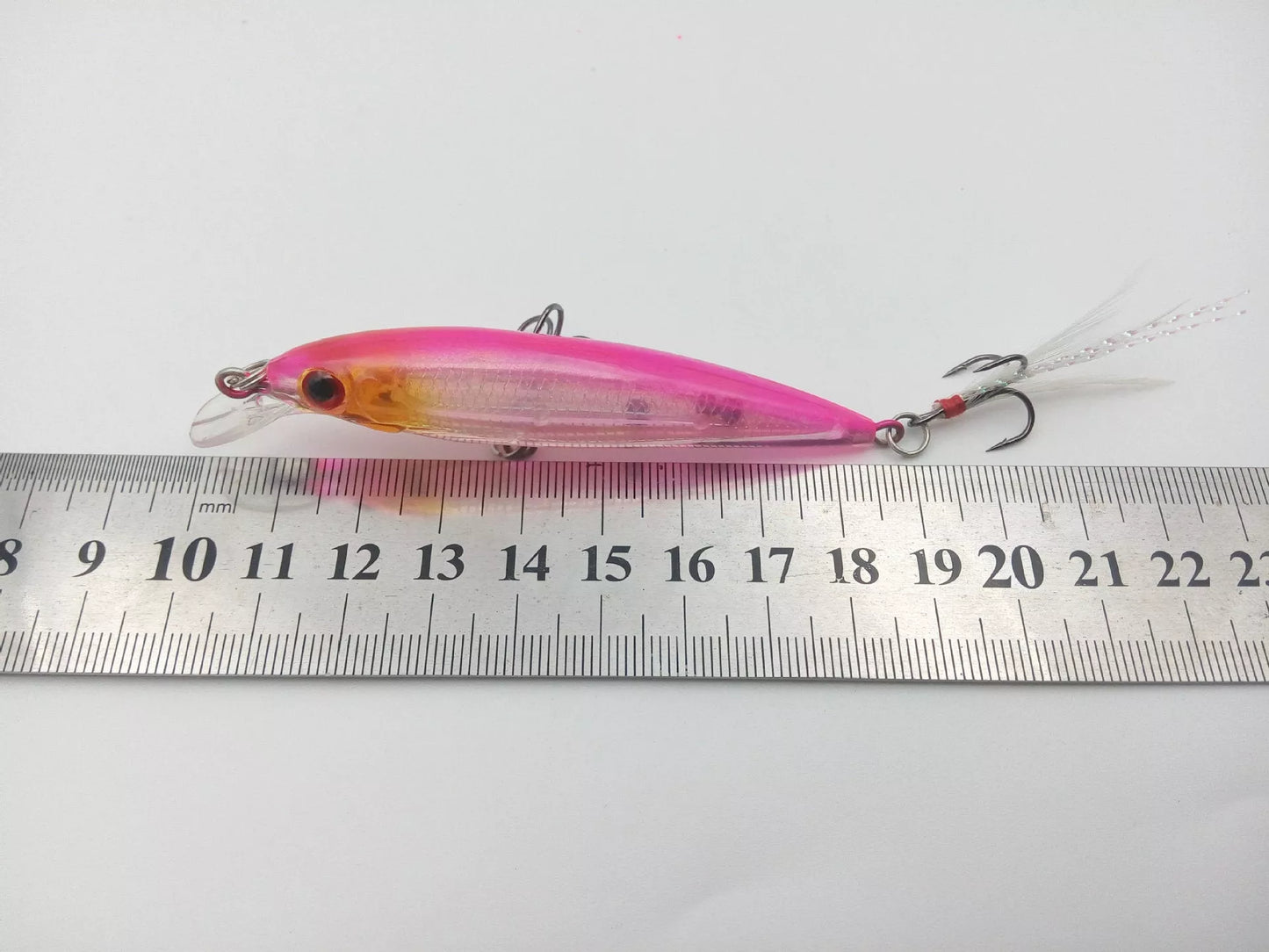 Bionic Feather Bait with 3D eyes and laser tail hook for lifelike fishing