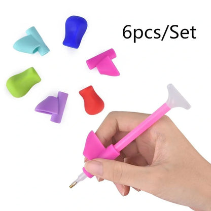 Six silicone index finger pen holders in various colours for diamond painting with 8mm inner diameter