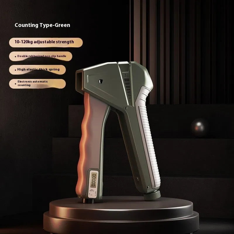 Second generation adjustable hand gripper with mechanical counter showing orange handles and resistance dial.