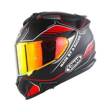 Motorcycle full face helmet with double lens in ABS construction showing colour variant options