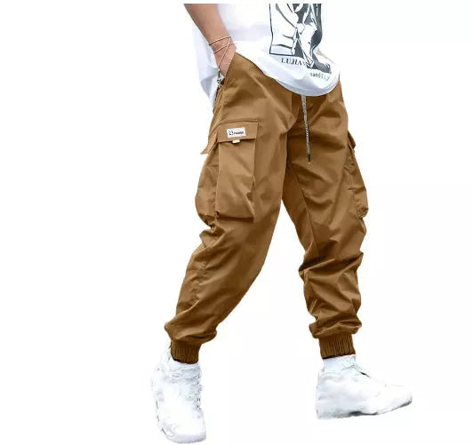 Men's oversized cargo pants in various colors with multiple pockets