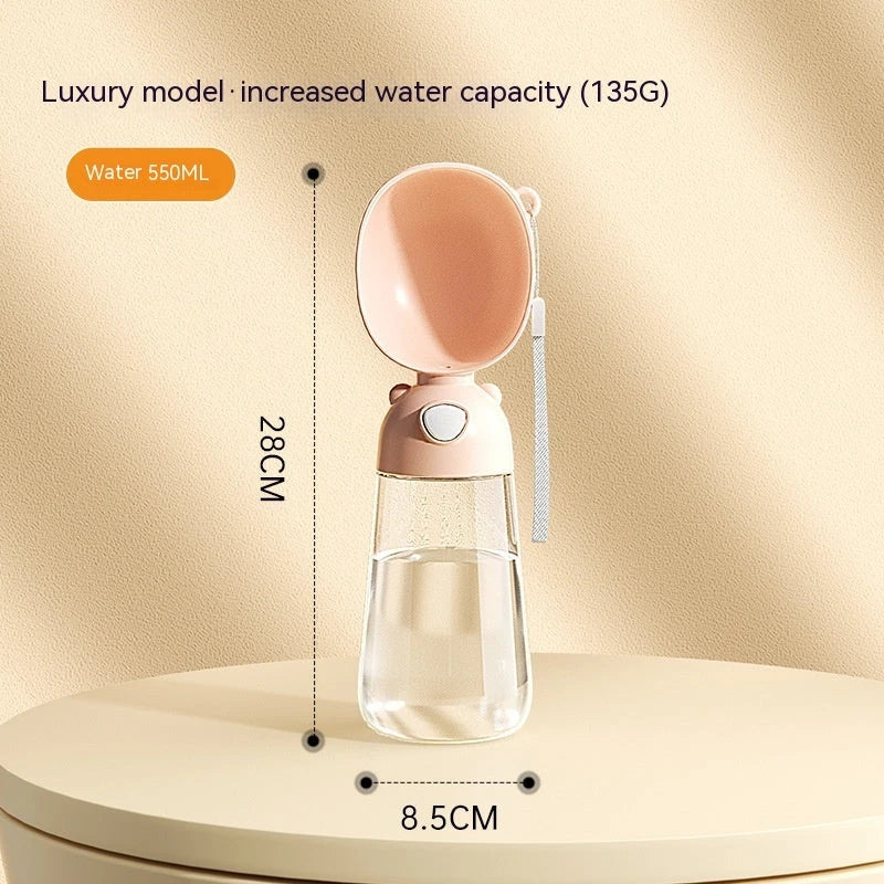 Portable pet water bottle with built-in food and water bowl for outdoor use