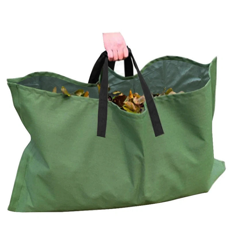 Heavy duty recyclable garden tote for yard waste, green color, with hook-and-loop fasteners